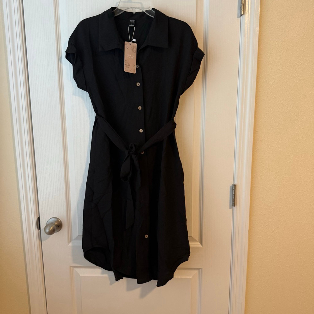 Women's Emery Rose Black Button-Front Belted Midi Dress S